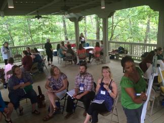 people outdoors at conference