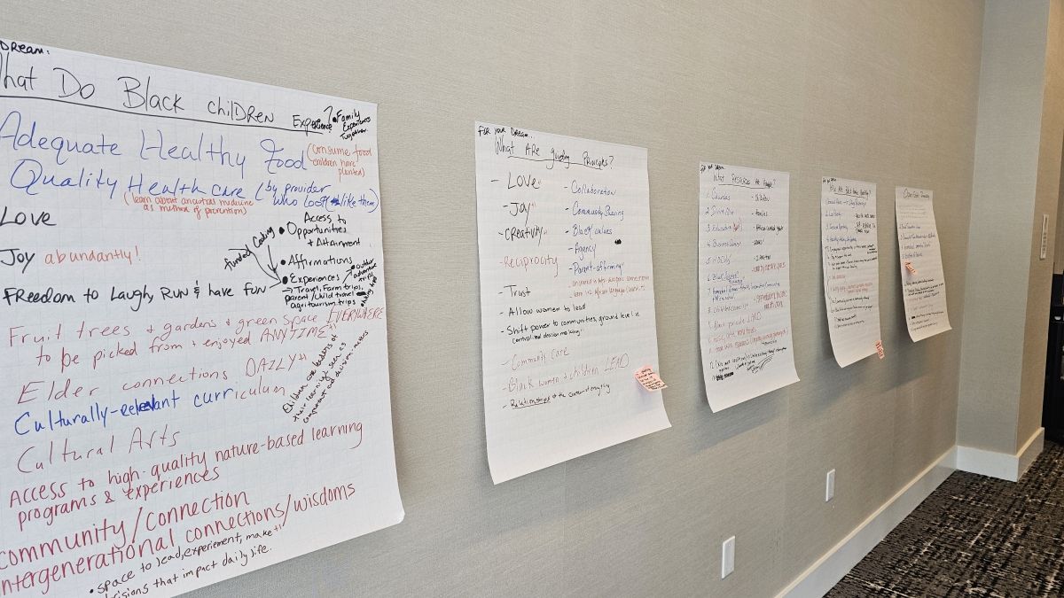 picture of large sticky pads documenting how Black leaders envision a future for thriving Black children in connection to nature