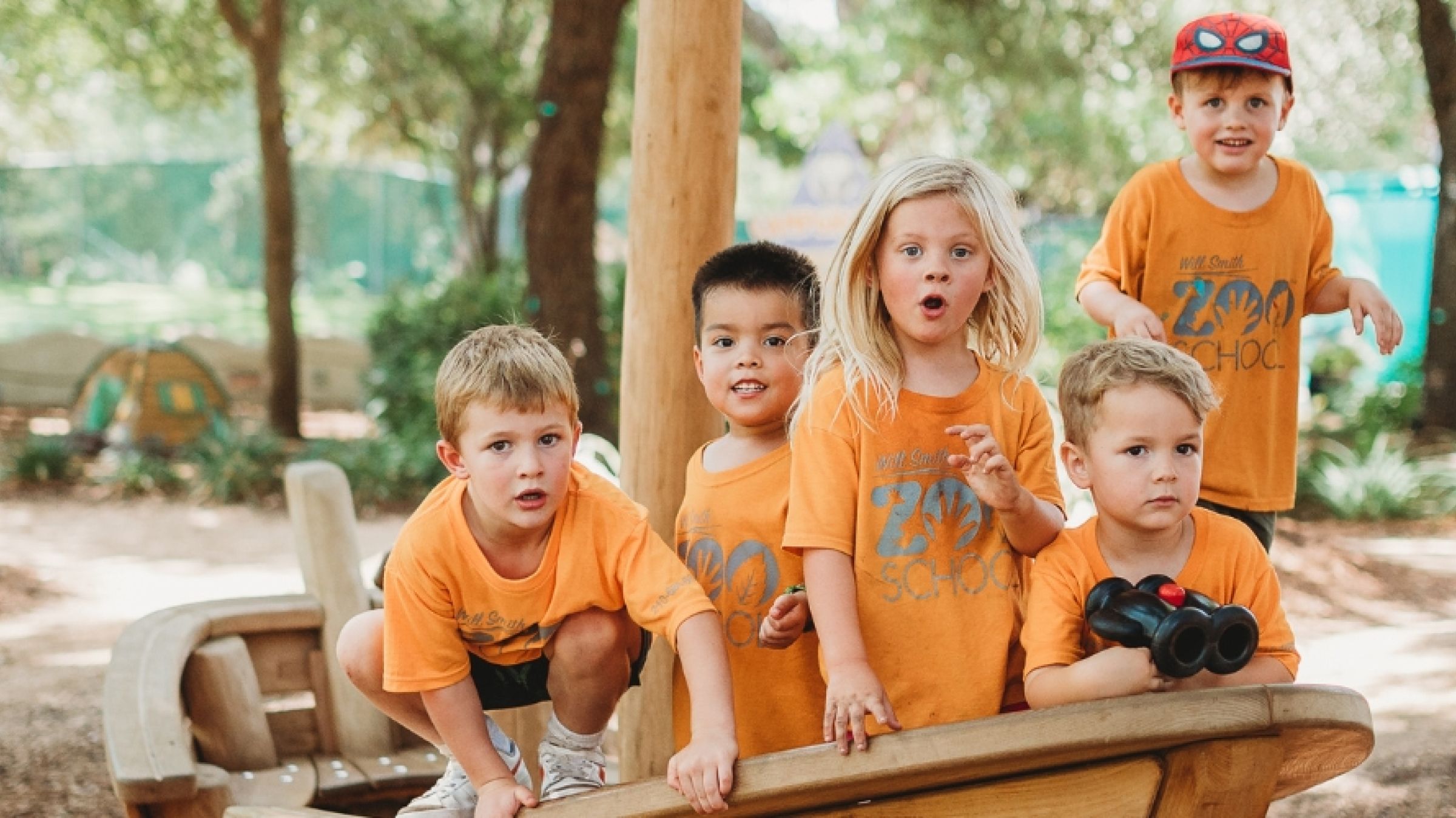 Will Smith Zoo School children in wooden play ship