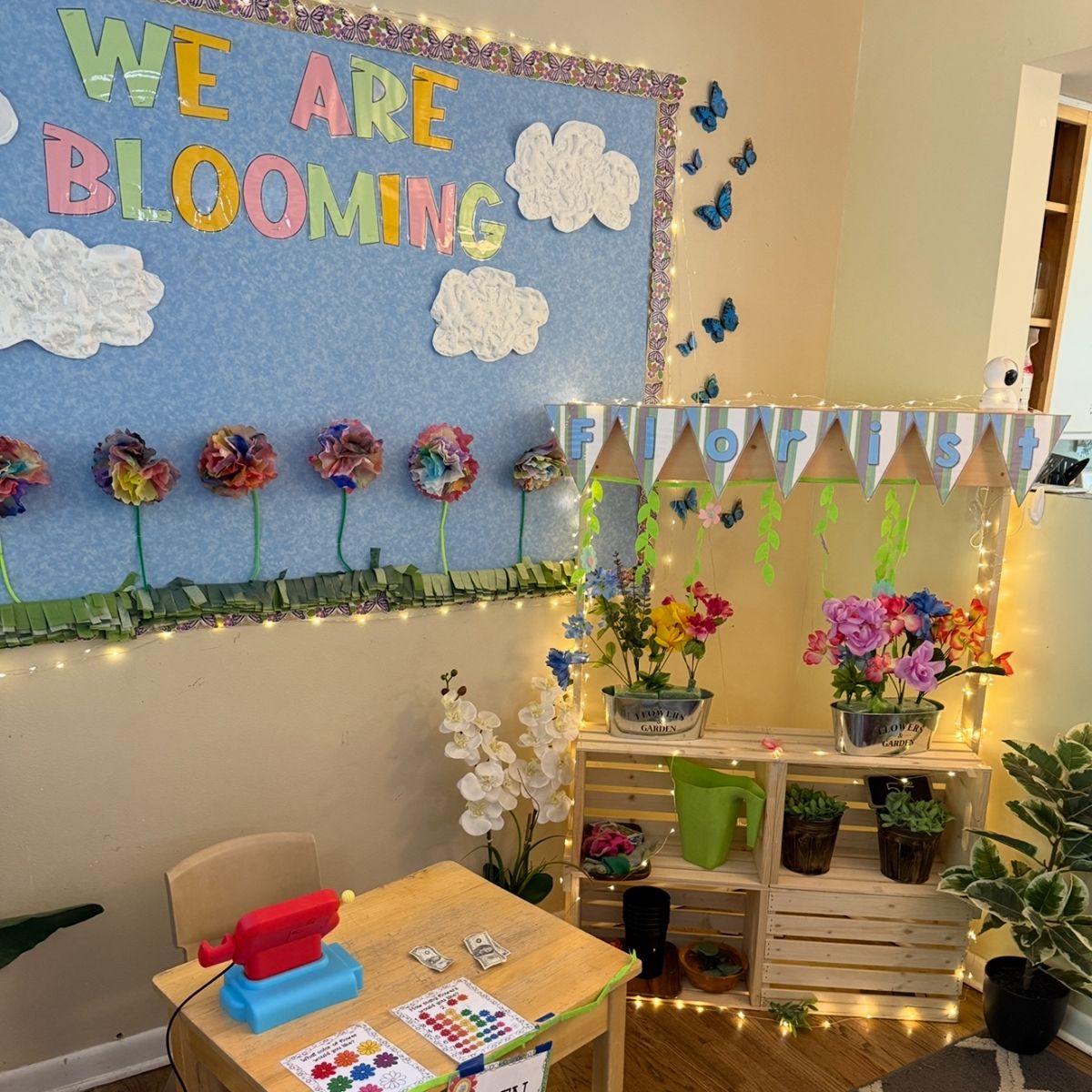 indoor display of a florist stand