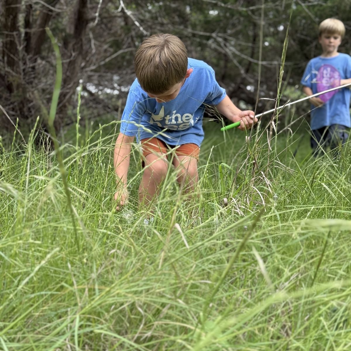 child playing in tall grass