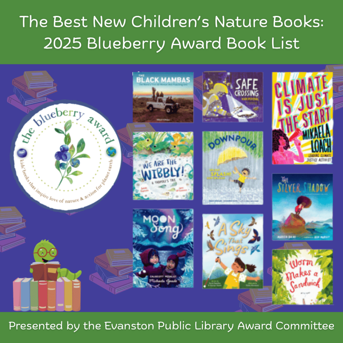 promo graphic for 2025 Blueberry Award booklist