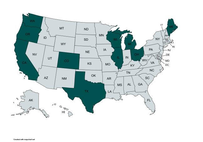 Map of states in regional network of nature-based organizations