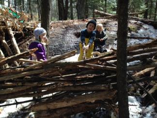 Ottauquechee School students building a house. 