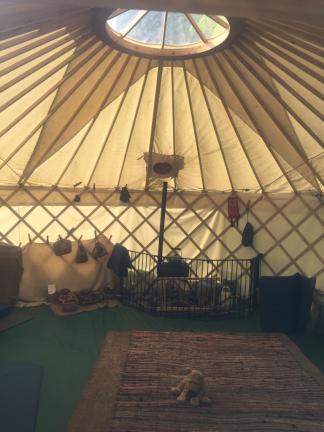 Inside the Stickland yurt.