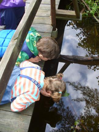 Wild Roots students investigate the creek at Stonewall Farm.