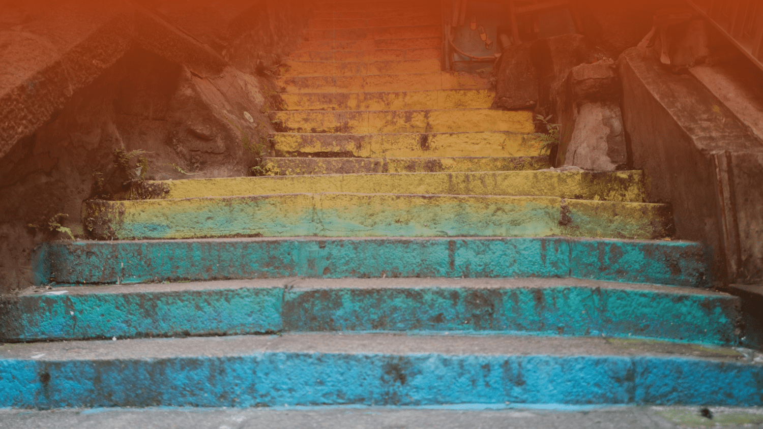 rainbow painted cement stairway