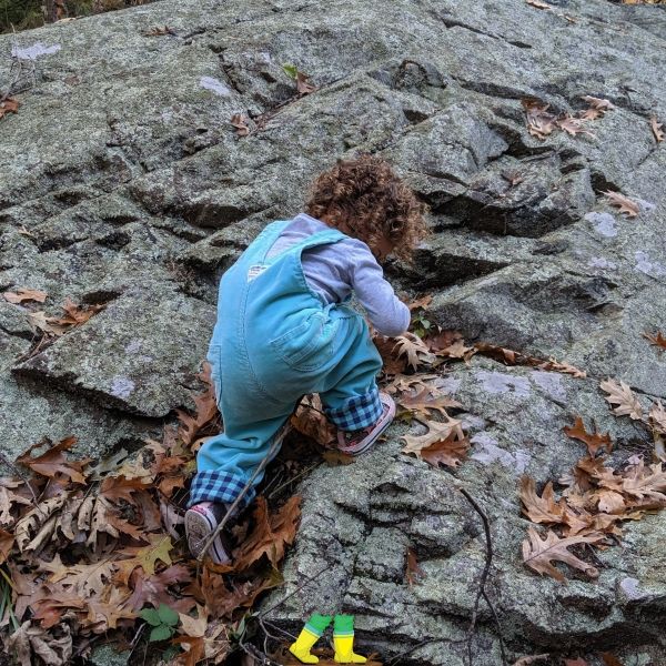 Child climbing a rock