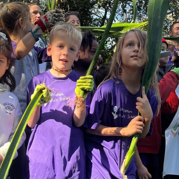 children holding leaves