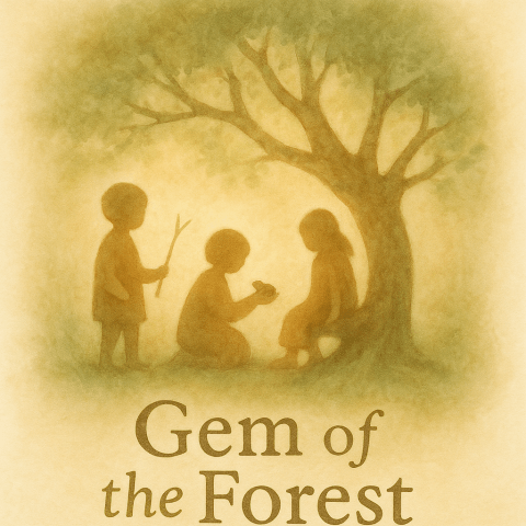 3 kids play in the forest