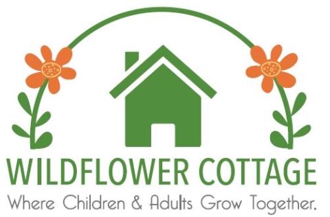 house between flower vines, byline "Where Children and Adults Learn Together"