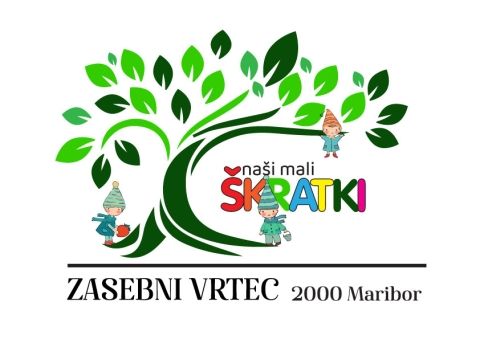 “Colorful poster for Vrtec Naši mali škratki. It shows a cheerful gnome illustration in a forest with trees and animals. The text highlights: ‘Prvi zasebni mednarodni gozdni vrtec v Sloveniji’ and ‘Prvi zasebni gozdni vrtec na Štajerskem.’ Contact info: Lahova ulica 1, Maribor, phone 070/420-641, email zasebnivrtecnms@gmail.com .”
