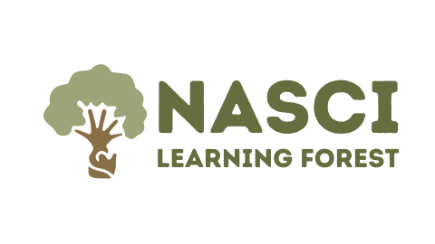 logo with a hand and tree next to words Nasci Learning Forest